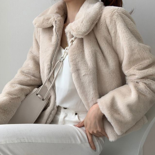 Korean chic fashionable autumn and winter thickened warm plush fur coat women's zipper cardigan
