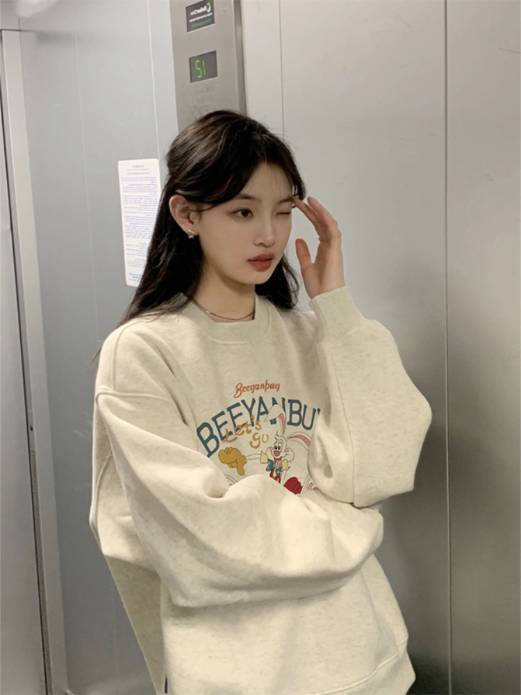 韓版新款華棉複合薄款310克/加絨410克 秋冬裝衛衣女印花寬鬆大碼