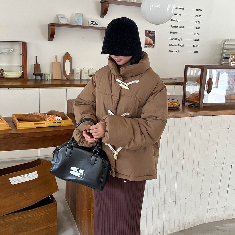 Actual shot of Korean down jacket women's short style 2023 new Korean style loose horn button cotton jacket