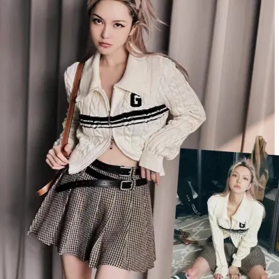 American retro twist sweater jacket for women Korean style autumn and winter new double zipper cardigan letter embroidered knitted top