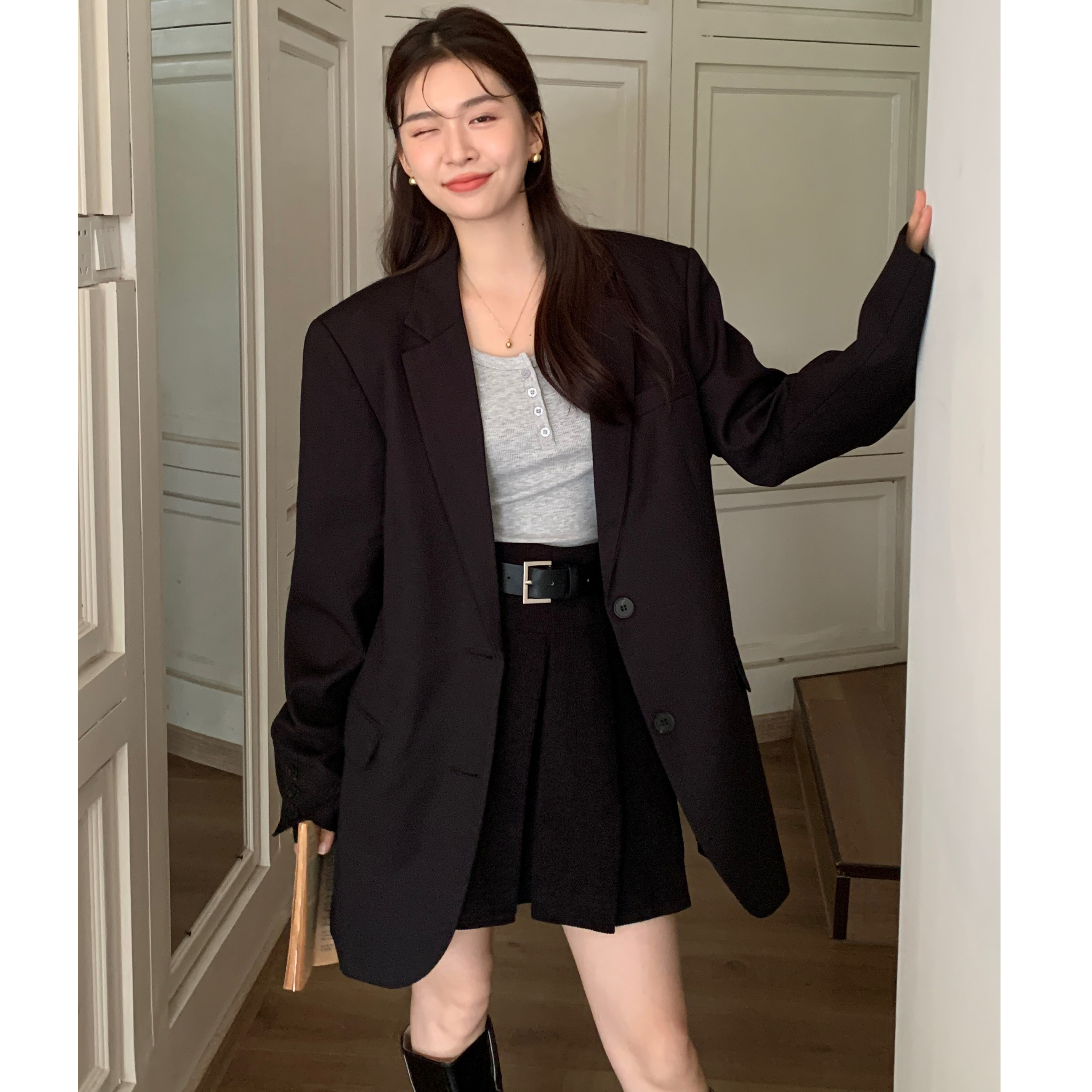 Korean style loose high-end boyfriend style versatile single-breasted suit jacket