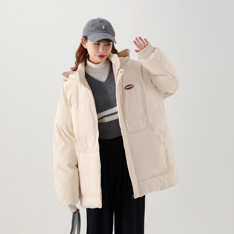 Real shot of college style workwear cotton coat for women in winter thickened 2023 new down jacket jacket design sense couple cotton coat