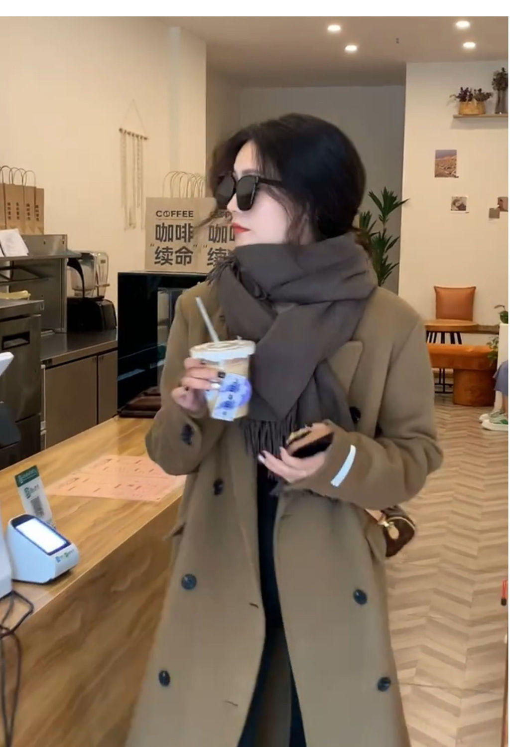 Camel woolen coat 2023 autumn and winter new style mid-length Korean women's loose long-sleeved woolen coat trendy for small people