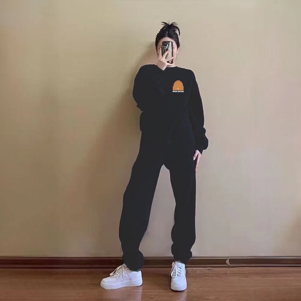 Suit women's casual loose sweatshirt fashionable temperament young sports style printed long-sleeved trousers two-piece set trendy
