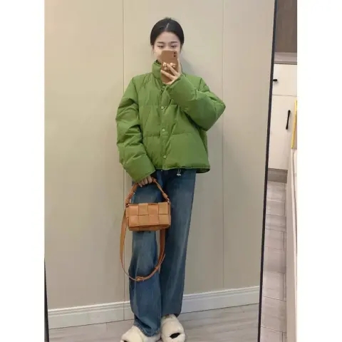Korean chic chic petite short bread jacket for women in autumn and winter thickened loose casual warm cotton jacket