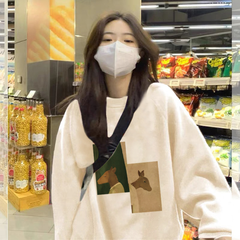 韓版新款華棉複合薄款310克/加絨410克 秋冬裝衛衣女印花寬鬆大碼