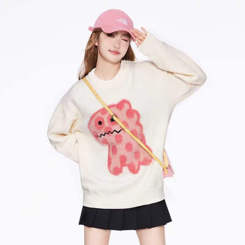 Cartoon Cute Bear  Autumn/Winter New Loose Matchmaking Couples Round Neck Long Sleeve Knit Top Sweater for Women