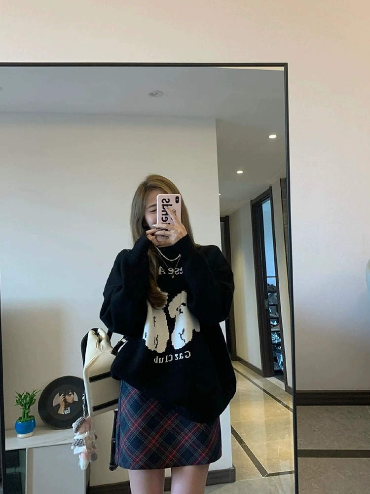 時尚甜酷減齡可愛小狗套頭衛衣女秋冬寬鬆慵懶風別致復古炸街上衣
