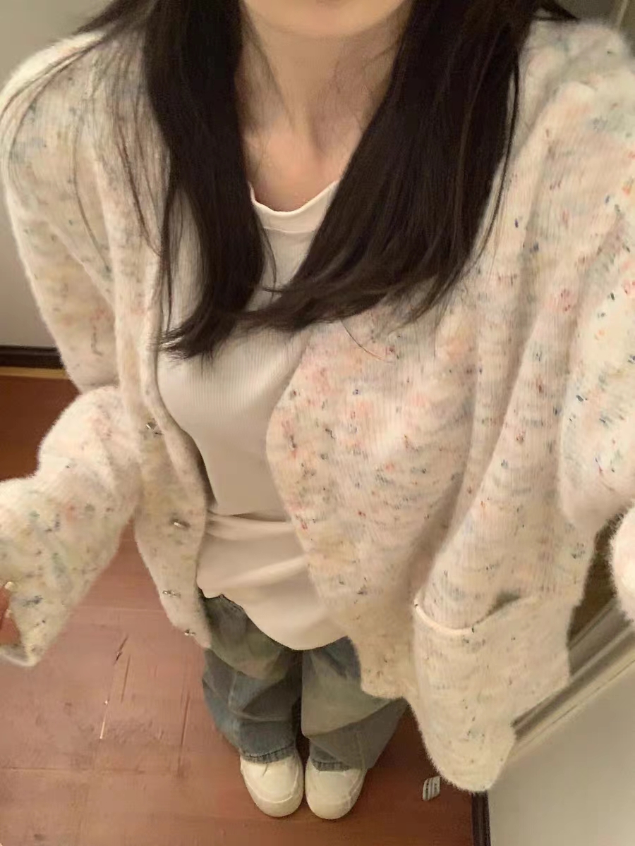 2023新款秋冬季開衫毛衣外套女軟糯寬鬆休閒V領設計感針織衫上衣