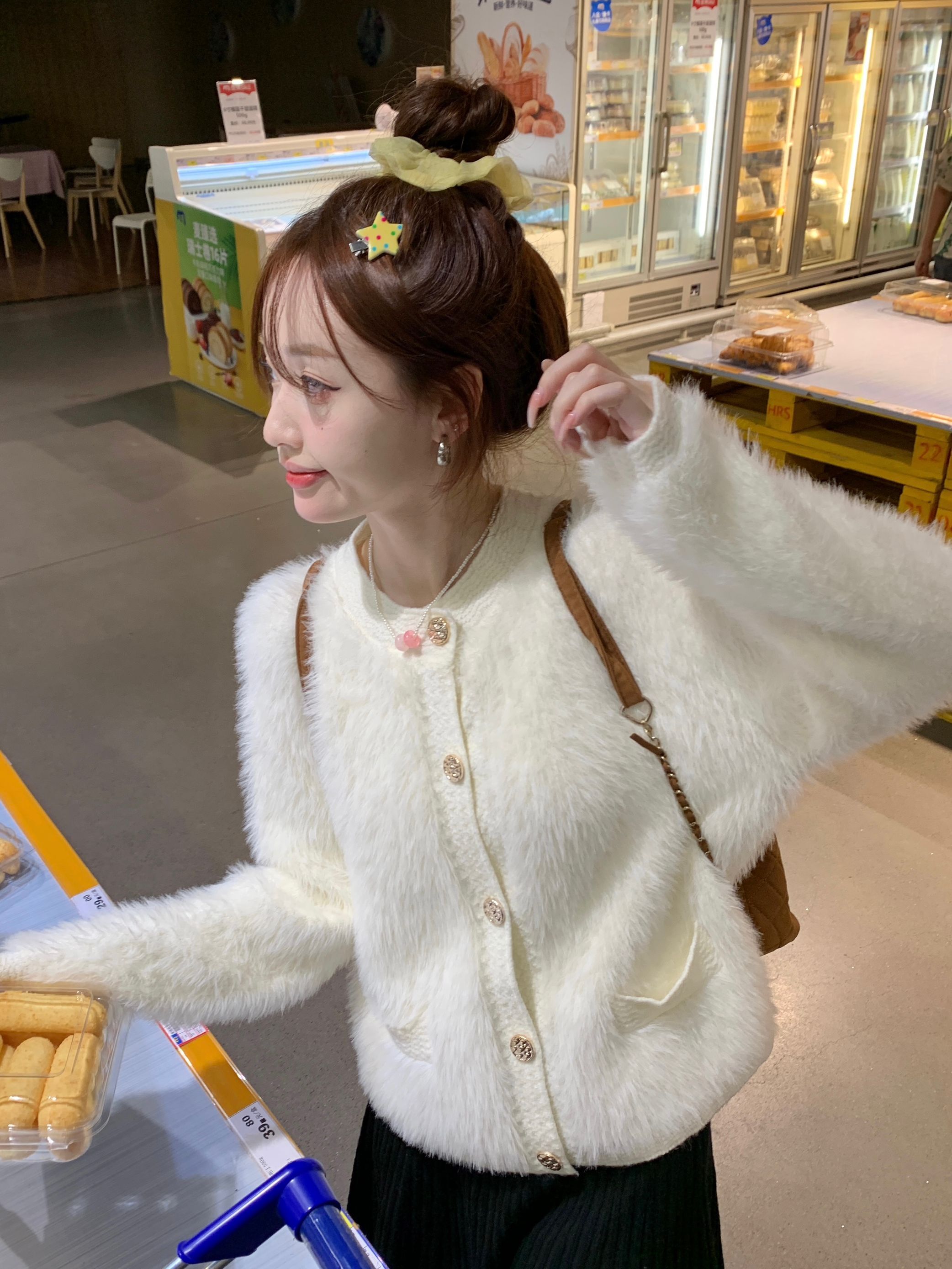 Actual shot~ Imitation mink fur small fragrant style knitted cardigan sweater jacket