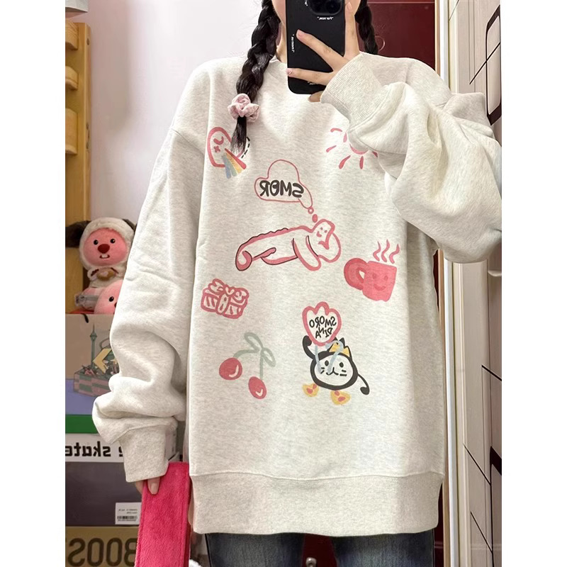 韓版新款華棉複合薄款310克/加絨410克 秋冬裝衛衣女印花寬鬆大碼