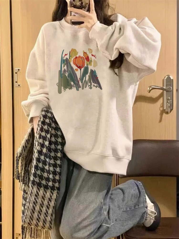 Anti-cotton Chinese cotton composite milk silk 300g/silver fox velvet 400g round neck sweatshirt for women