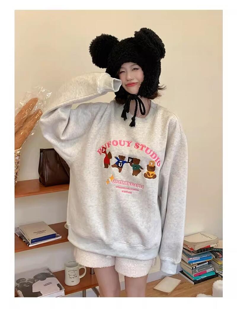 官圖 華棉複合薄款310克/加絨410克 秋冬裝衛衣女印花寬鬆大碼