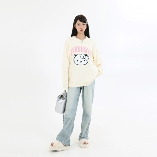  New Korean Style Loose Pullover Sweater Long Sleeve Sweater College Cute Autumn and Winter Women’s Versatile Casual