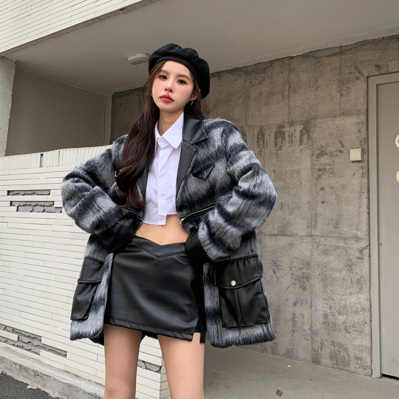 Double-layered lining suit, two-wear detachable fur coat, women's autumn and winter high-end versatile gray coat
