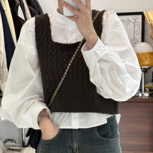 White shirt women's 2023 new early and early autumn small man wear shirt vest two-piece suit long-sleeved top
