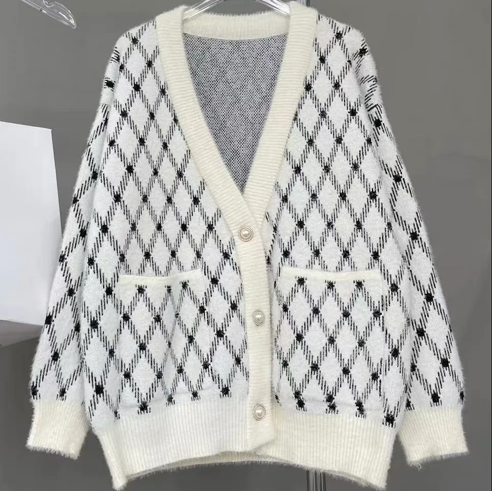 2023 Imitation Mink Sweater Korean Style Small Fragrance Style Autumn and Winter Loose Thickened Lazy Style Knitted Jacket Cardigan for Women