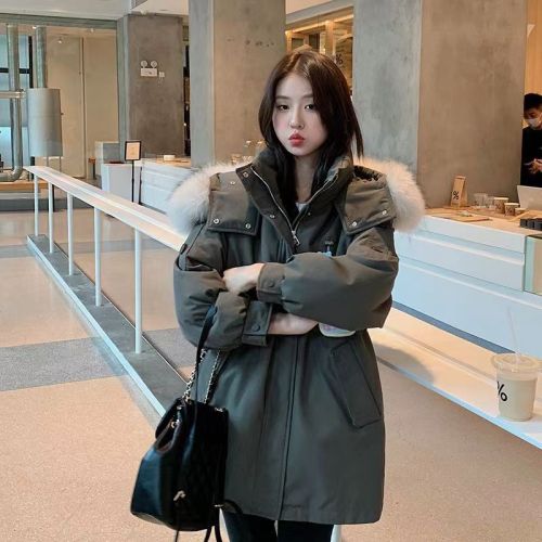  winter new style large fur collar down cotton coat women's short plus velvet thickened loose slimming parka cotton coat for women