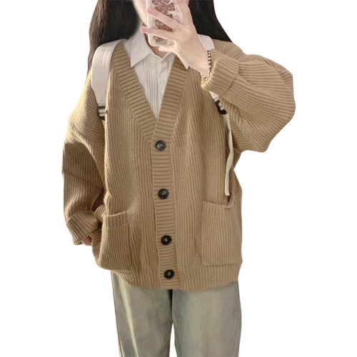 秋冬新款学院风大码女装大板型慵懒风宽松毛衣美式针织开衫外套