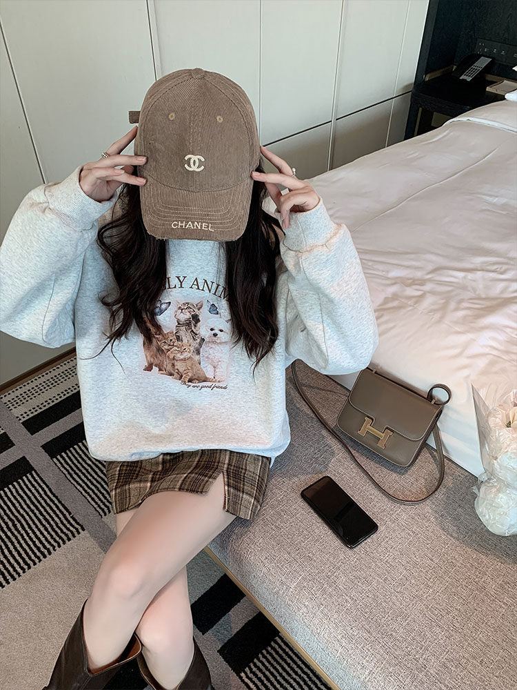 韓國新款華棉複合薄款310克/加絨410克 秋冬裝衛衣女印花寬鬆大碼