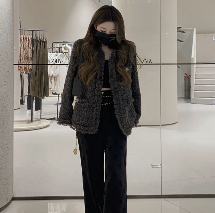 秋冬季新款小香風灰外套女高級感寬鬆百搭休閒炸街上衣M-4XL200斤