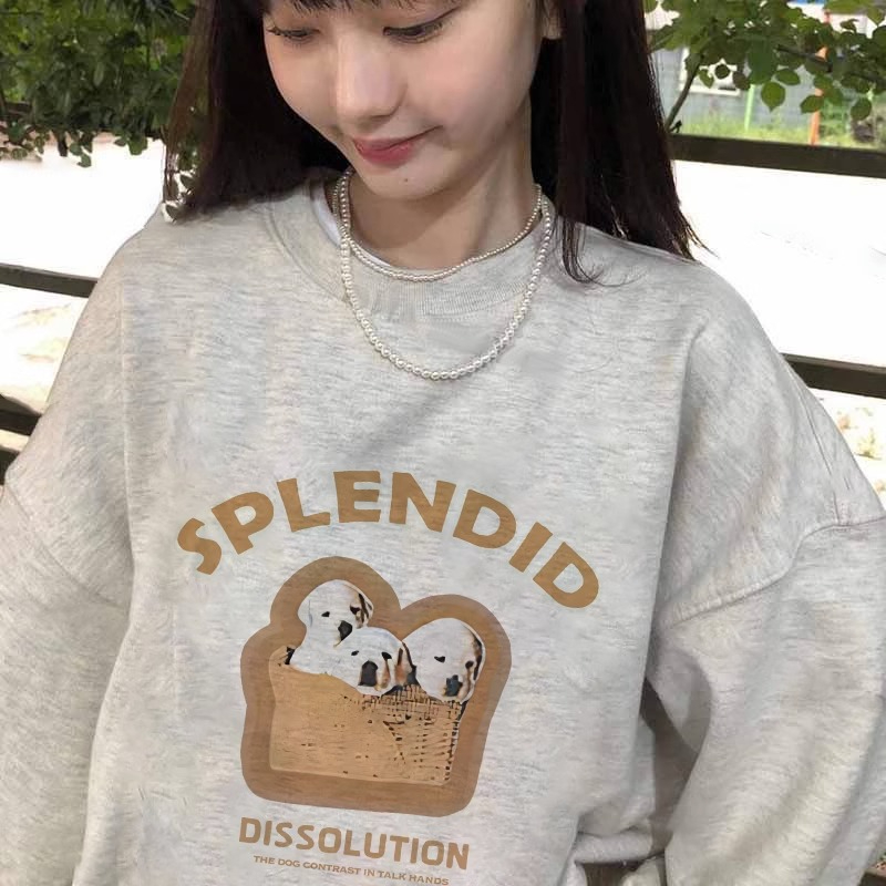 Thick velvet and thin threaded mouth autumn and winter loose round neck sweatshirt for women