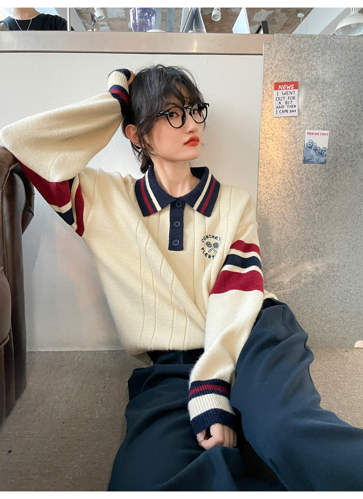 Hello Canon College Style Polo Neck Sweater Women's Spring 2023 New Retro Loose Lazy Style Sweater