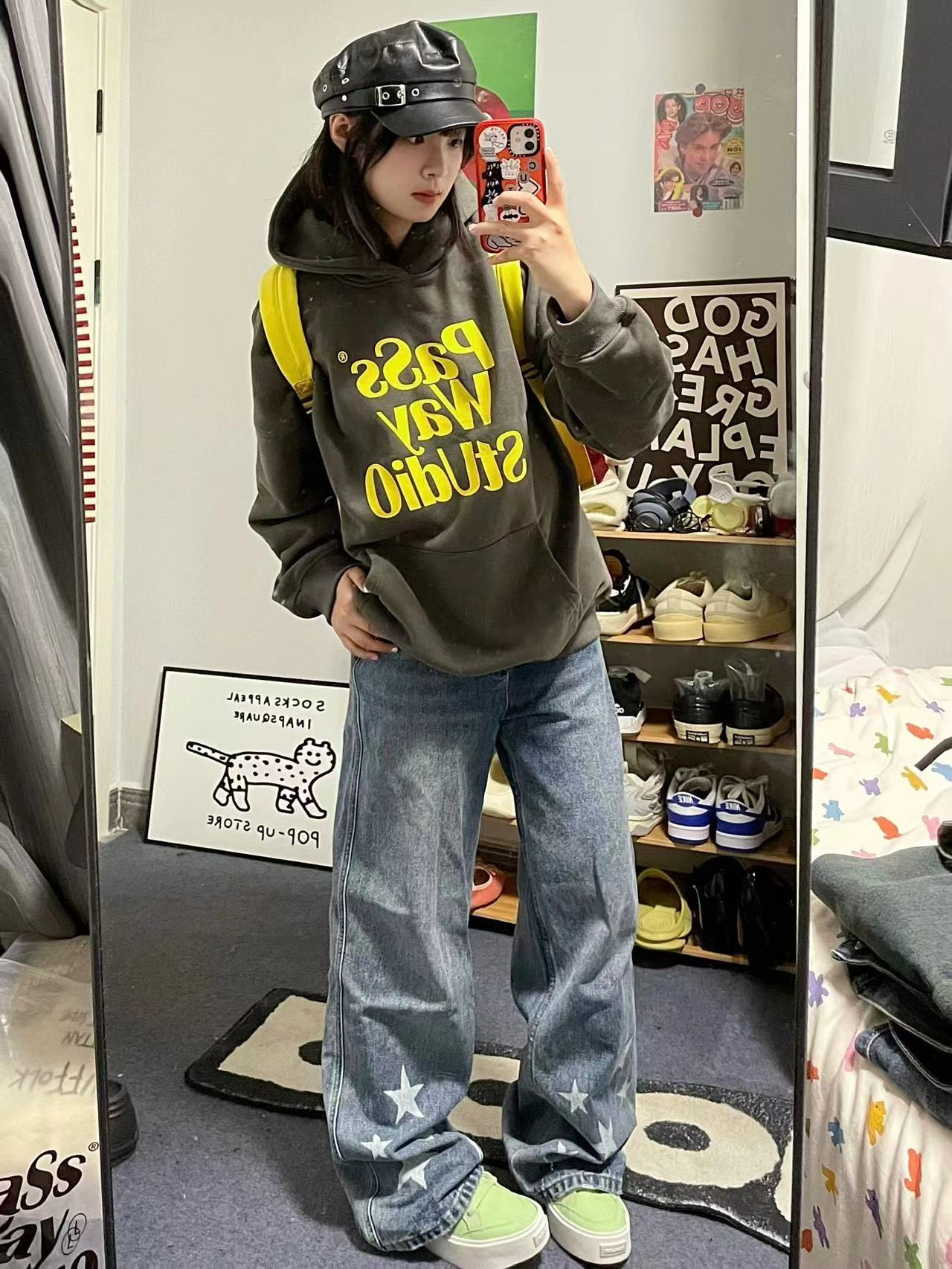 American trendy brand hiphop high street letter printed hooded sweatshirt for women 2023 new autumn and winter plus velvet loose jacket