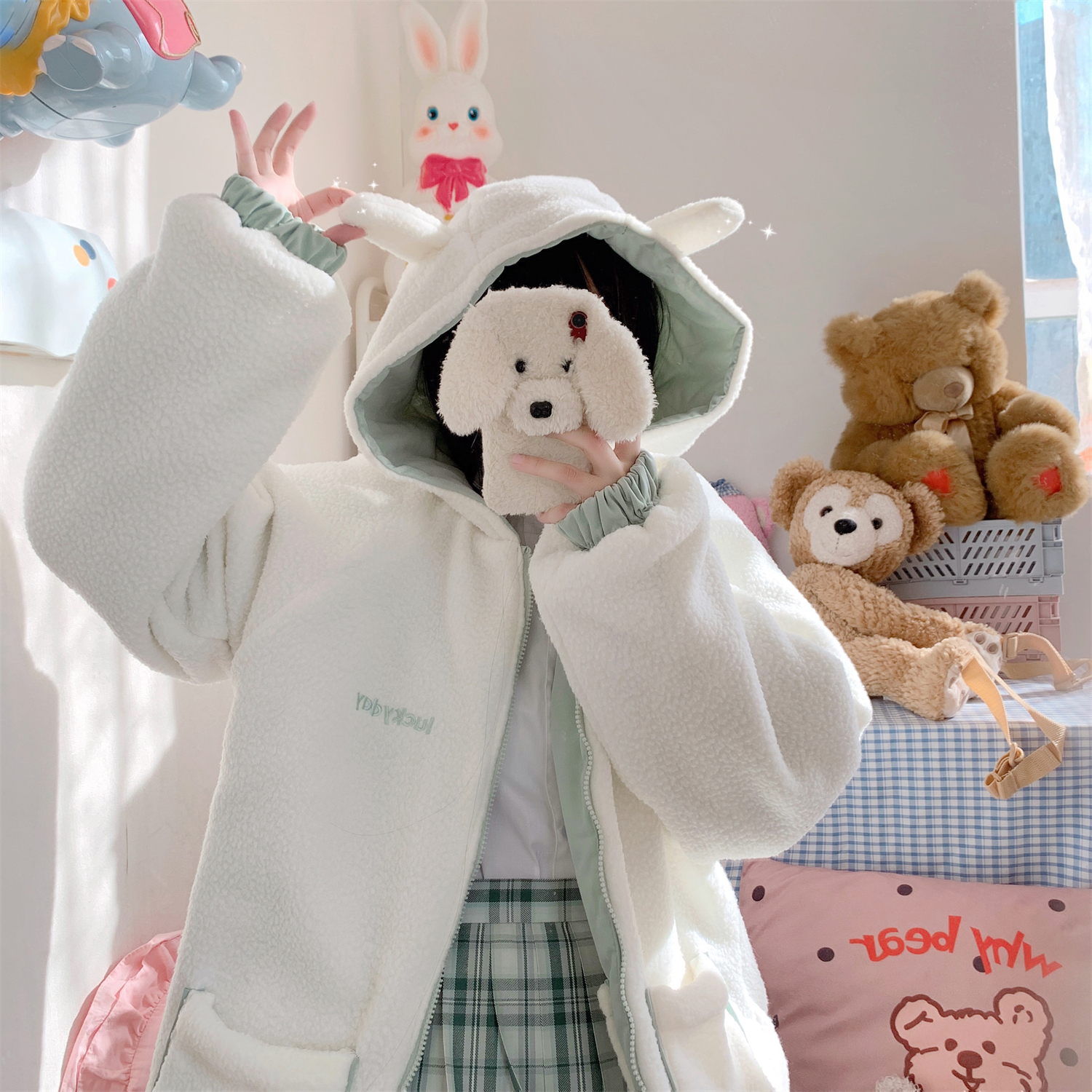 Japanese soft girl, sweet and cute design, niche jk double-sided cotton coat, lamb wool coat, women's autumn and winter clothing