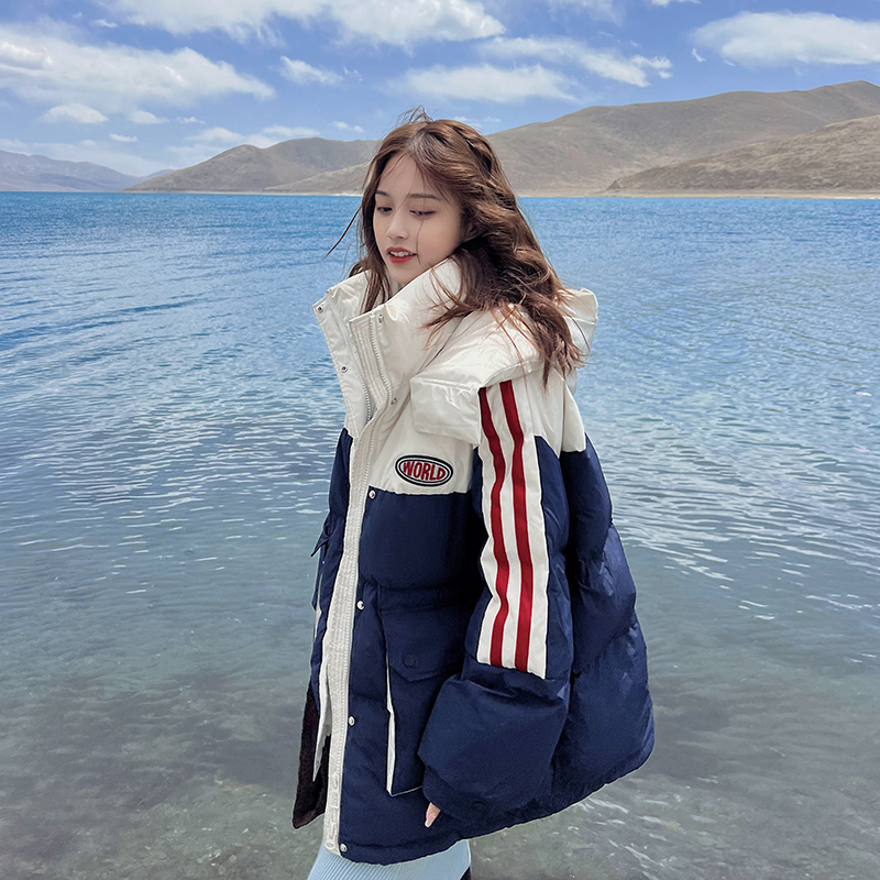 Actual shot of YaYa's new winter style contrasting color fashionable down cotton coat for women, loose thickened warm cotton coat