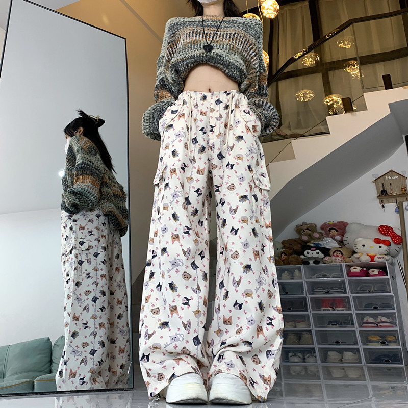 Photographed#TrendyGraffitiMultipocketWorkwearPantsForGirls2023NewArrivalStraightLegVersatileWideLegCasualPants