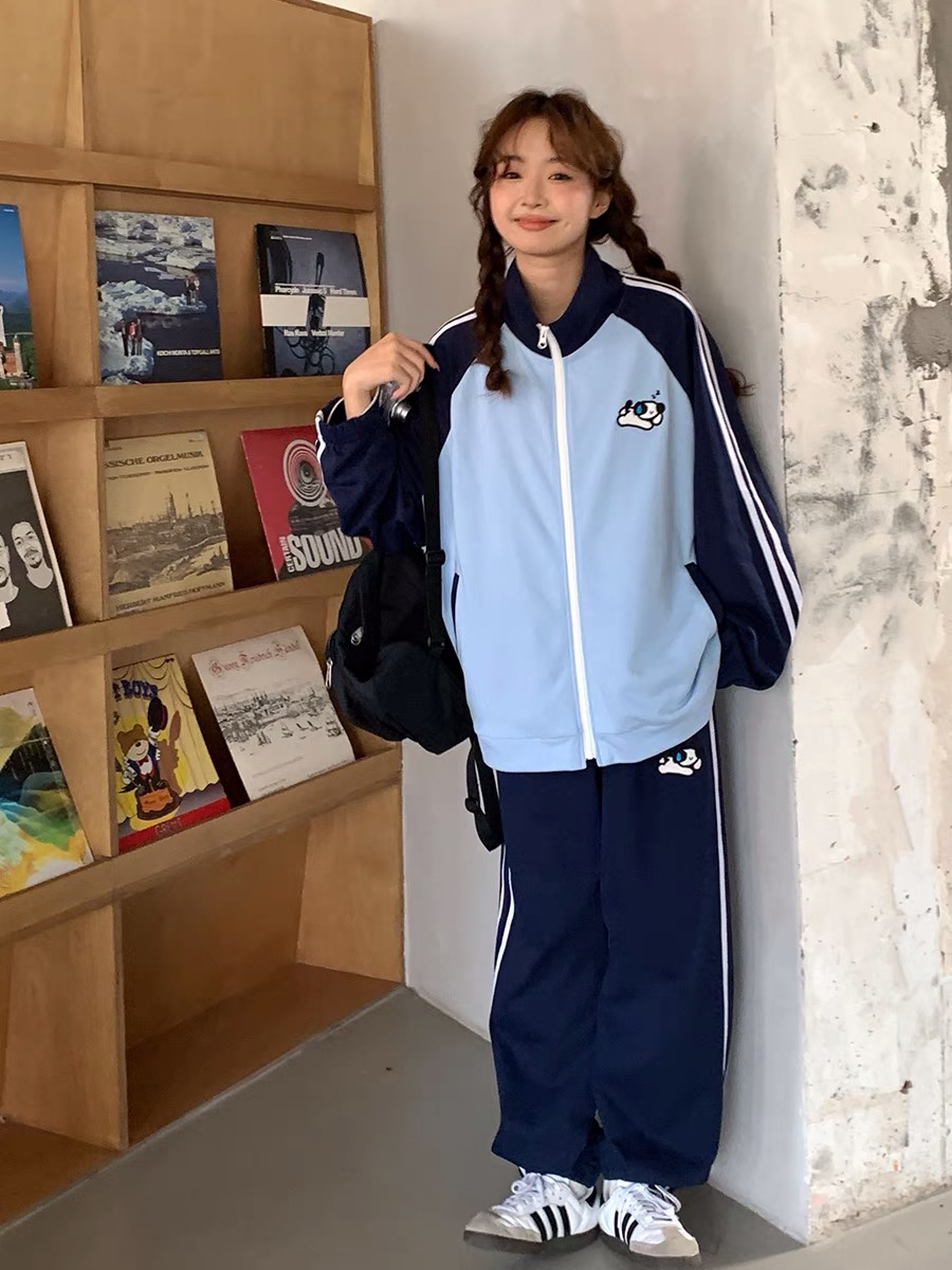 韓版運動服套裝女秋冬季學生小個子寬鬆休閒衛衣闊腿褲跑步兩件套