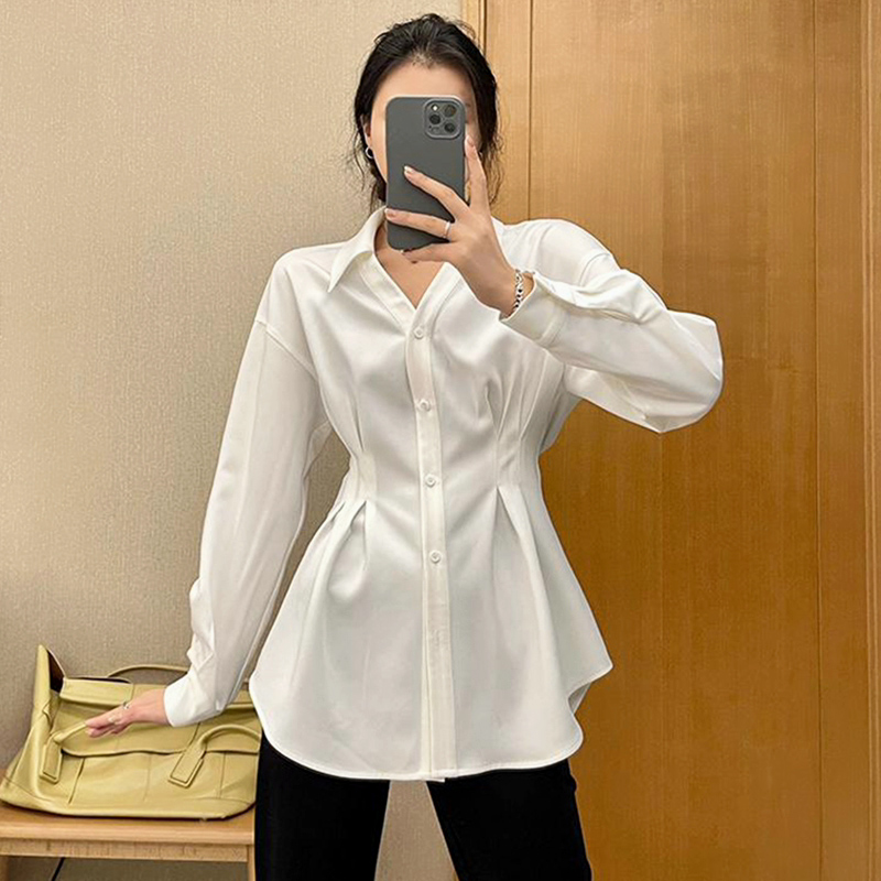 高品質襯衫女2023秋季新款收腰衫襯衣法式獨特上衣設計感小眾