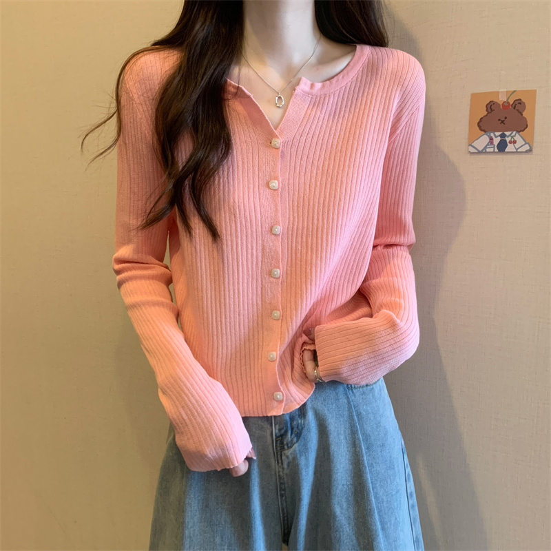 French style inner sweater top autumn women's blue cardigan sweater jacket bottoming shirt outer chic shirt