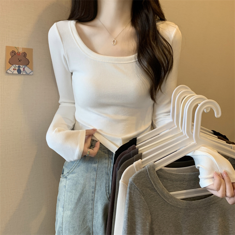 德絨打底衫白色打底衫女長袖T恤設計感小眾辣妹短款上衣內搭