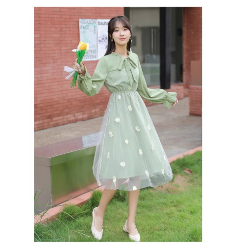 Original workmanship, retro French style dress, women's autumn  new women's waist slimming long skirt