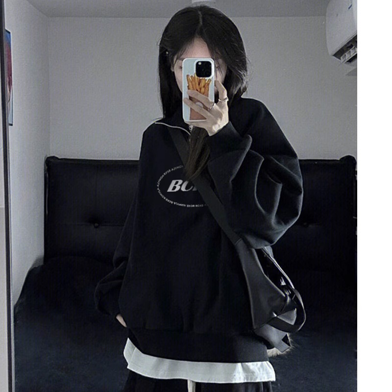 華棉複合牛奶絲310克銀狐絨400克Polo領半拉鏈衛衣女