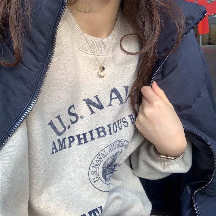 韓國新款華棉複合薄款310克/加絨410克 秋冬裝衛衣女印花寬鬆大碼