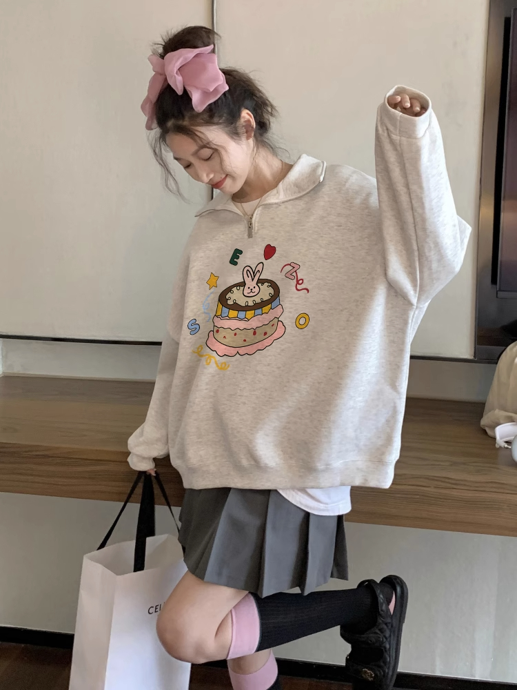 華棉複合牛奶絲310克銀狐絨400克Polo領半拉鏈衛衣女