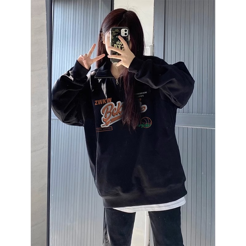 華棉複合牛奶絲310克銀狐絨400克Polo領半拉鏈衛衣女