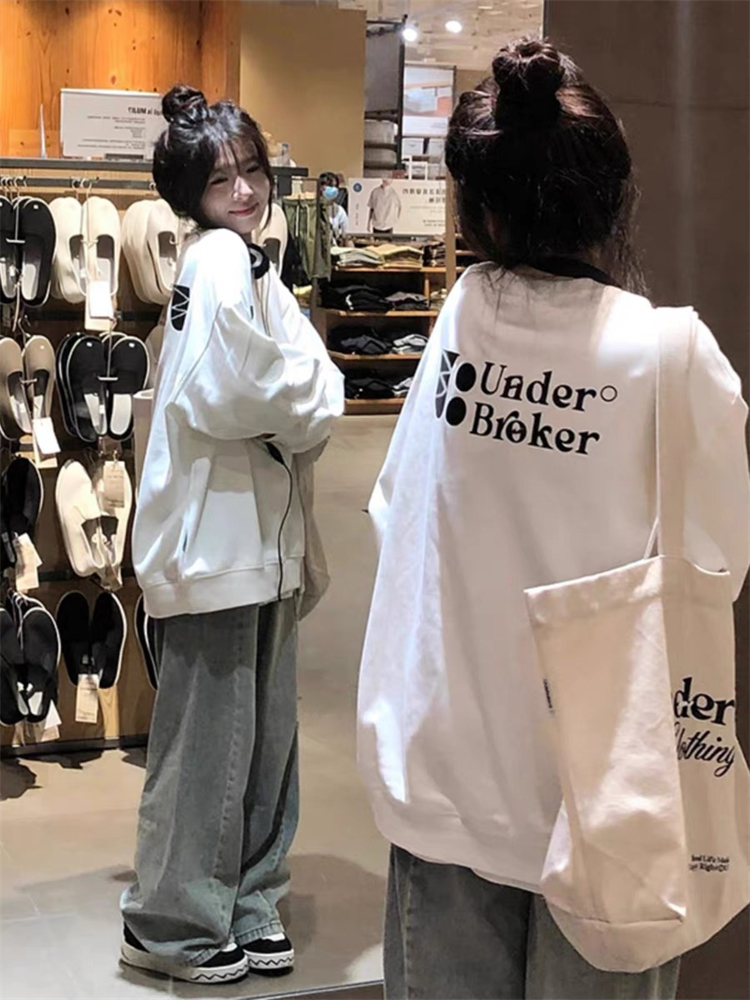 韓國新款 華棉複合薄款310克/加絨410克秋冬裝衛衣女印花寬鬆大碼