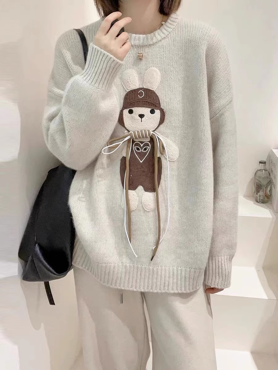 Cartoon Rabbit Sweater Women's Autumn and Winter Clothing 2023 New Round Neck Long Sleeve Pullover Women's Fashionable Style Knitted Sweater Trend
