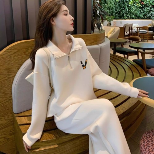 Polo collar sweatshirt suit for women in spring and autumn new fashion style age-reducing casual sports harem pants two-piece set