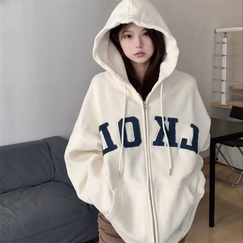Double layer hat hooded sweatshirt women's new autumn and winter loose coat trend