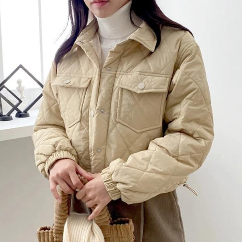 Korean style autumn and winter double-pocket design cotton coat, fashionable Harajuku style versatile cotton coat, casual short long-sleeved coat for women