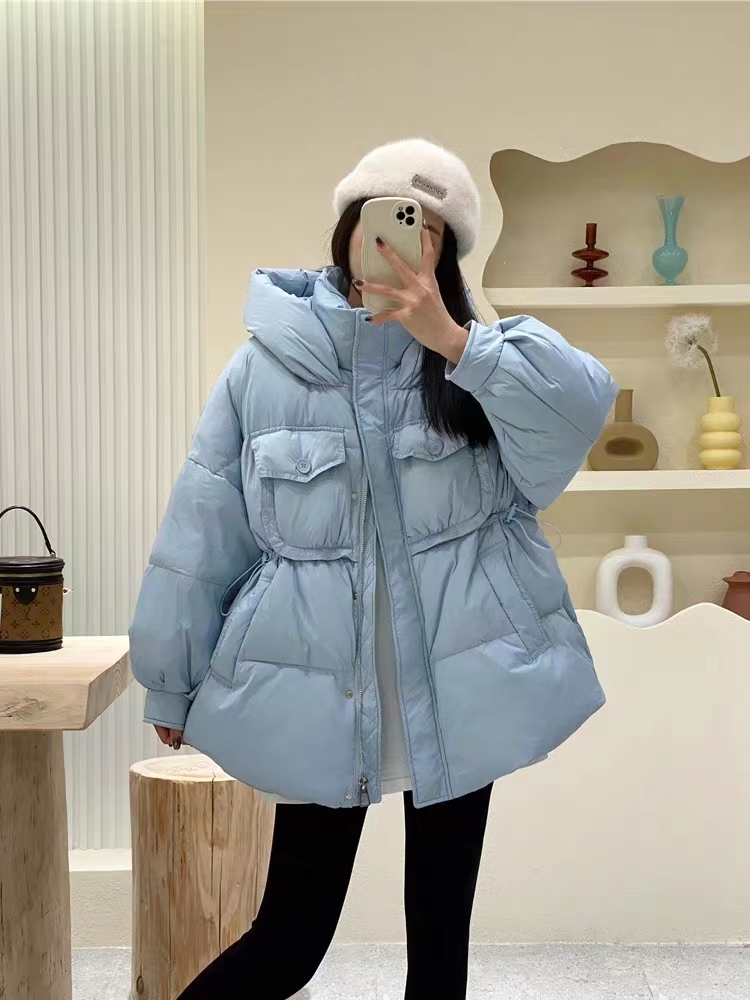 2023 New Cotton Clothes Winter Women's Mid-Length Loose Slimming Waist Drawstring Cotton Jacket