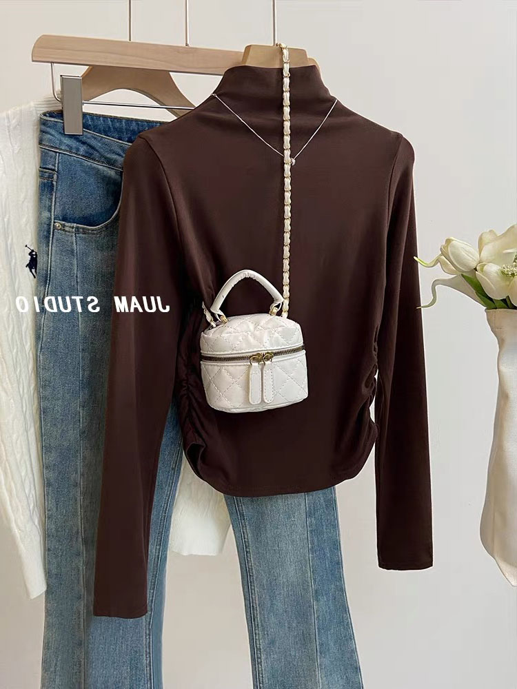Black half turtleneck bottoming shirt for women in autumn and winter new style waist slimming inner wear pure sexy hottie long-sleeved T-shirt top