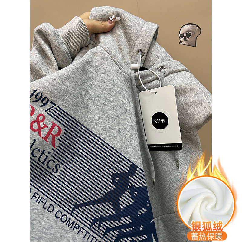 華棉複合銀狐絨 秋冬新款寬鬆連帽衛衣女