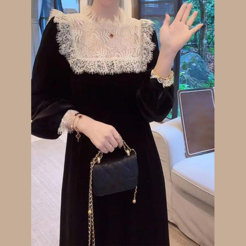 French-style Hepburn style black long-sleeved dress for women early autumn 2023 new high-end temperament long dress
