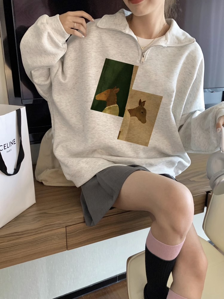 華棉複合牛奶絲310克銀狐絨400克Polo領半拉鏈衛衣女